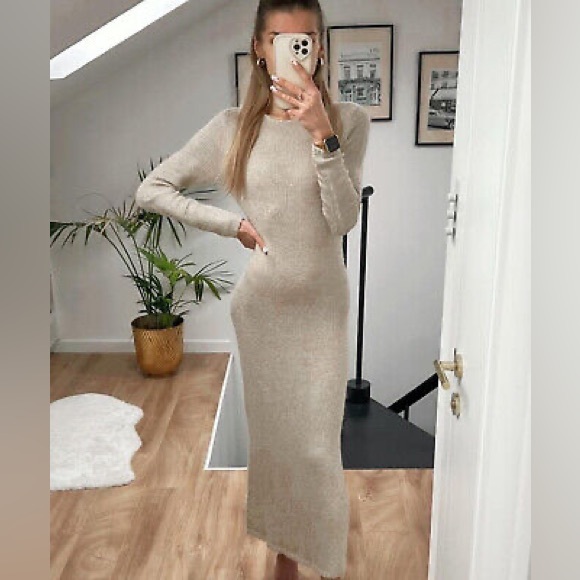 ZARA ~ LONG KNIT DRESS WITH METALLIC THREAD DETAIL - Picture 5 of 14